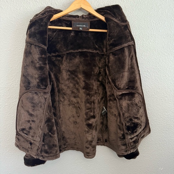 Jones NY Faux Suede Hooded Jacket Size Large Chocolate Brown Zip Up - Picture 3 of 3